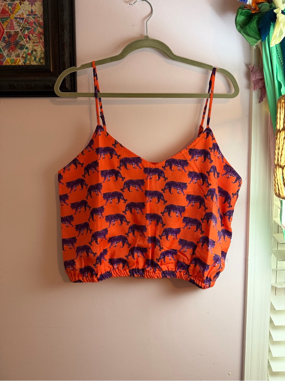 Stewart Simmons Clemson Tiger-Print Spaghetti Strap Crop Top-XL-NWT